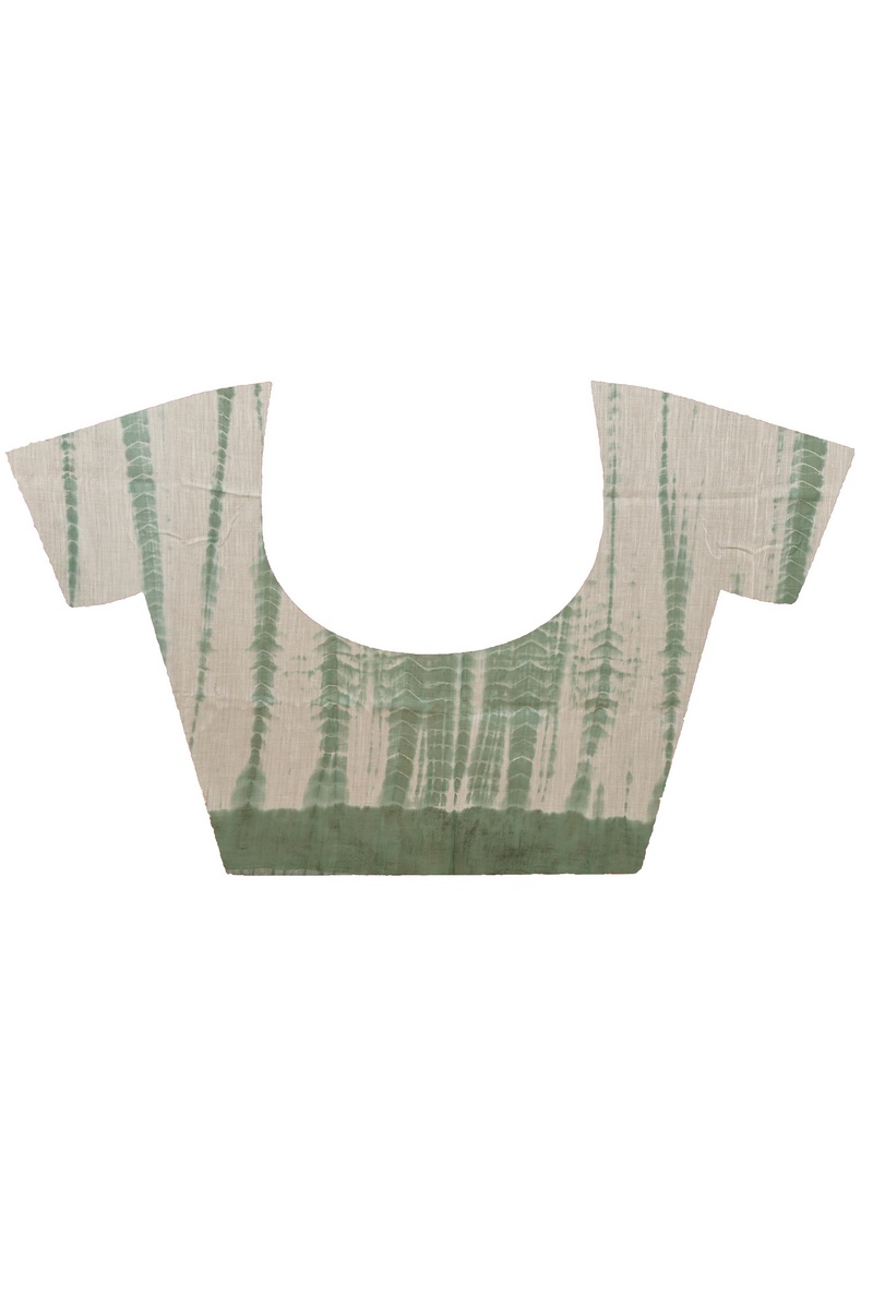 Green White Pure Cotton Achmol Badhni Dye Saree (2232)