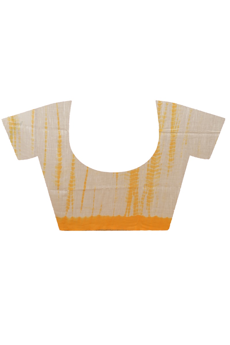Yellow White Pure Cotton Achmol Badhni Dye Saree (2238)