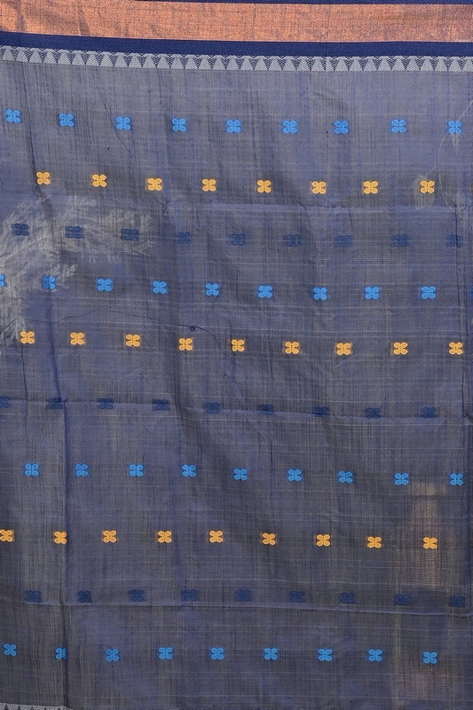 Yellow Blue Pure Cotton Debasi Hand Loom Saree (2947)