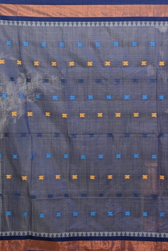 Rani Pink Blue Pure Cotton Debasi Hand Loom Saree (2948)