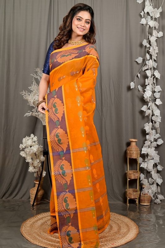 Orange Pure Cotton Debui Tant Saree (2951)