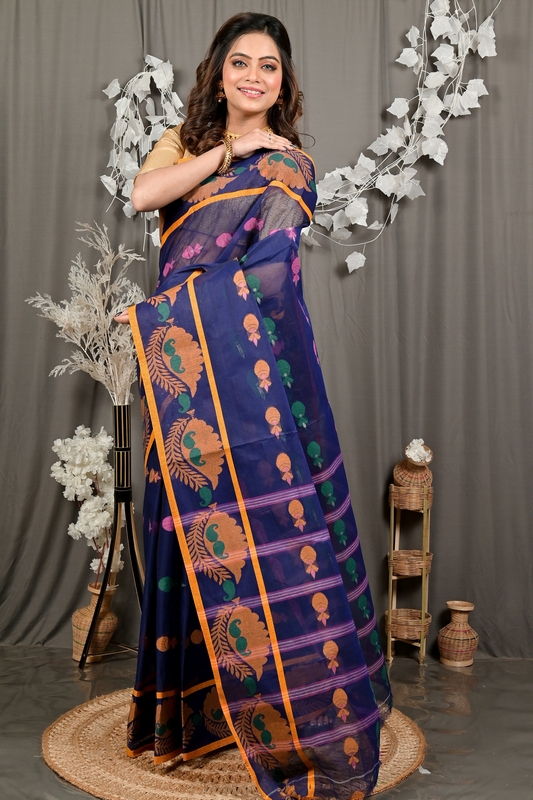 Naby Blue Pure Cotton Debui Tant Saree (2953)