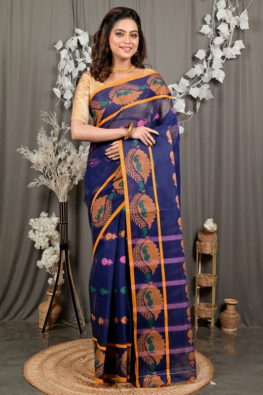Naby Blue Pure Cotton Debui Tant Saree (2953)