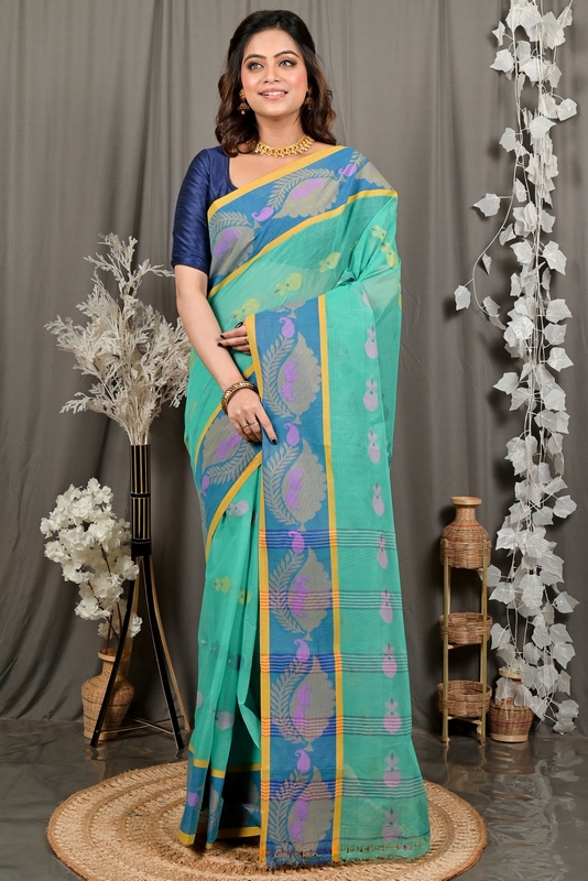 Green Pure Cotton Debui Tant Saree (2954)