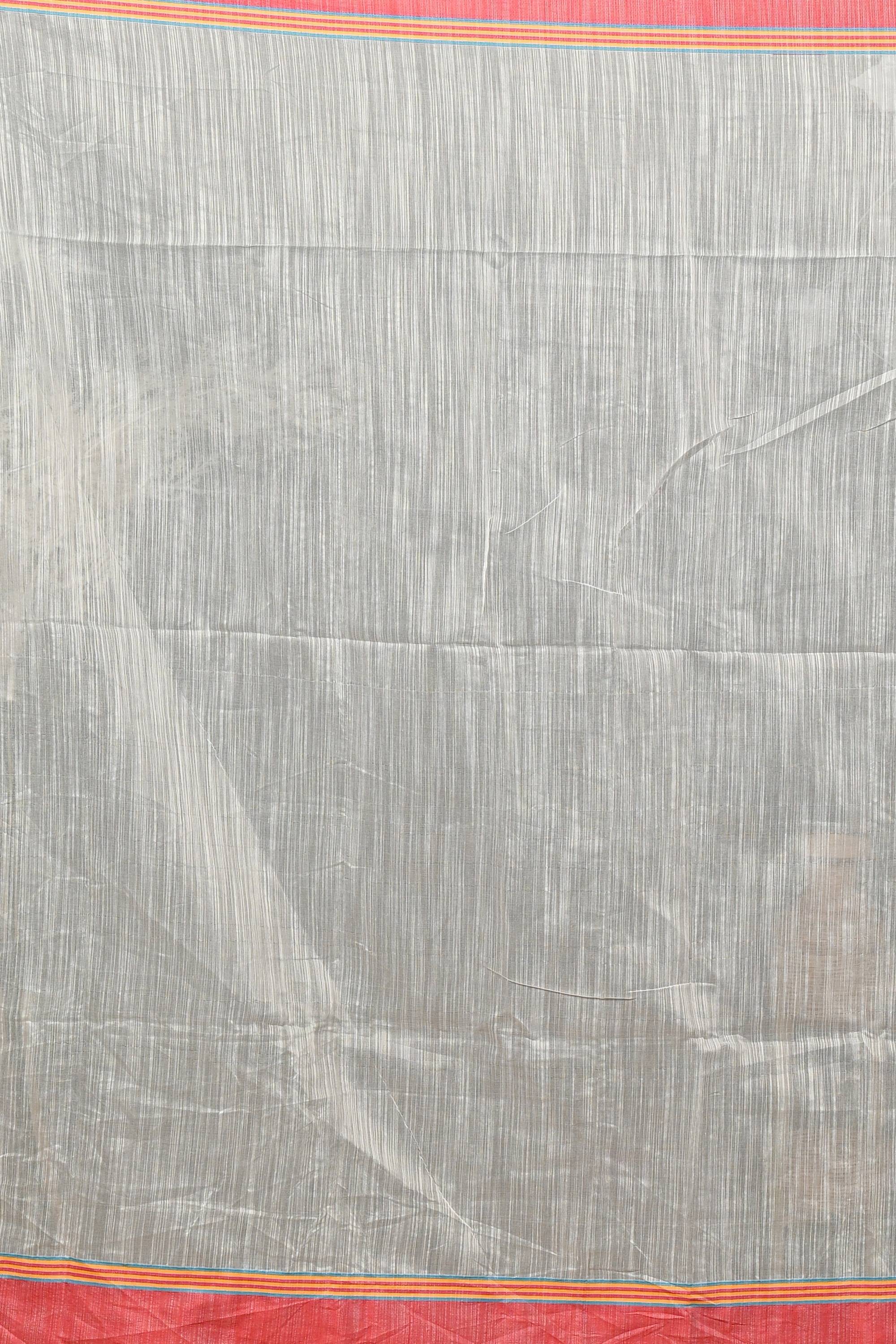 White Red Cotton Blend Deepsi Hand Painted Saree (2956)