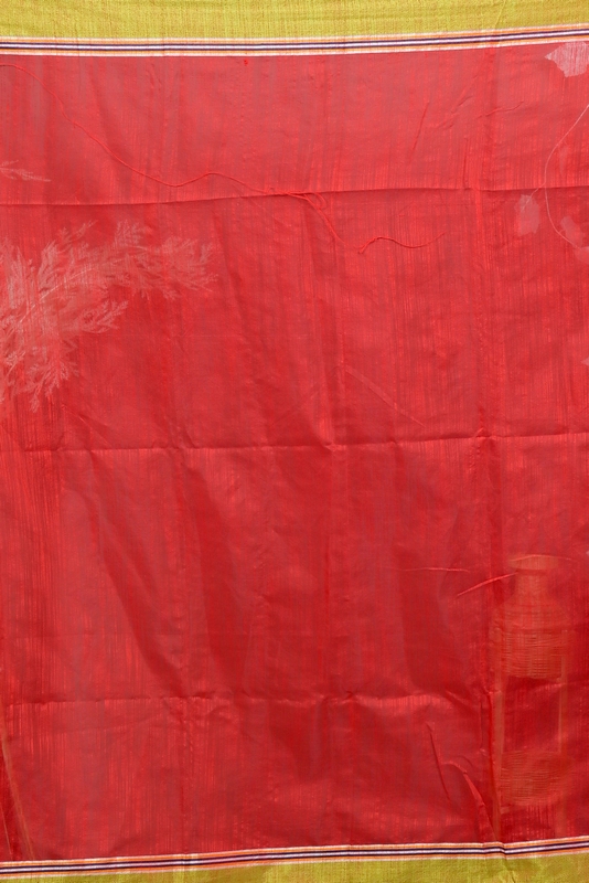 Red Green Cotton Blend Deepsi Hand Painted Saree (2957)