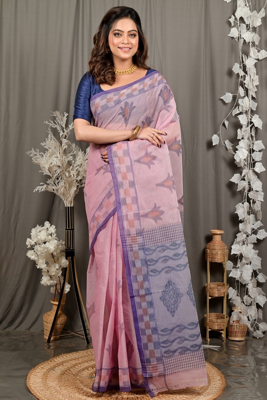 Peach Pure Cotton Devai Tant Saree Print (2959)