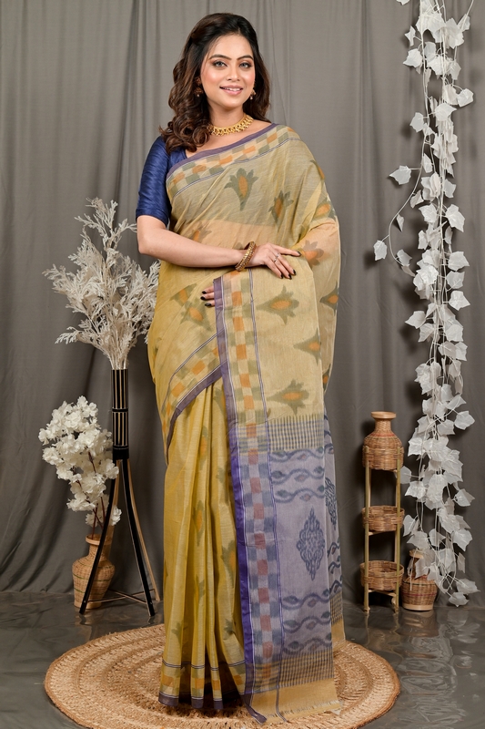 Light Brown Pure Cotton Devai Tant Saree Print (2960)