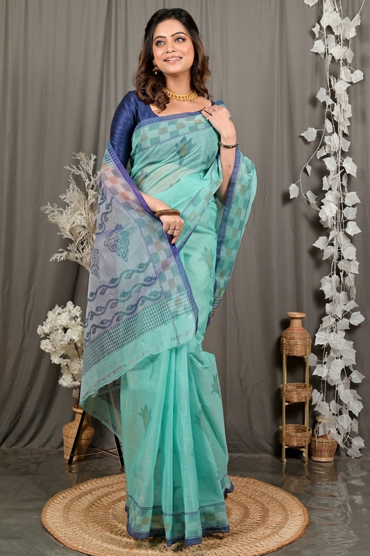 Green Pure Cotton Devai Tant Saree Print (2962)