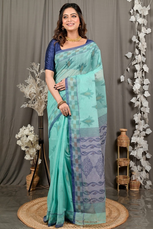 Green Pure Cotton Devai Tant Saree Print (2962)