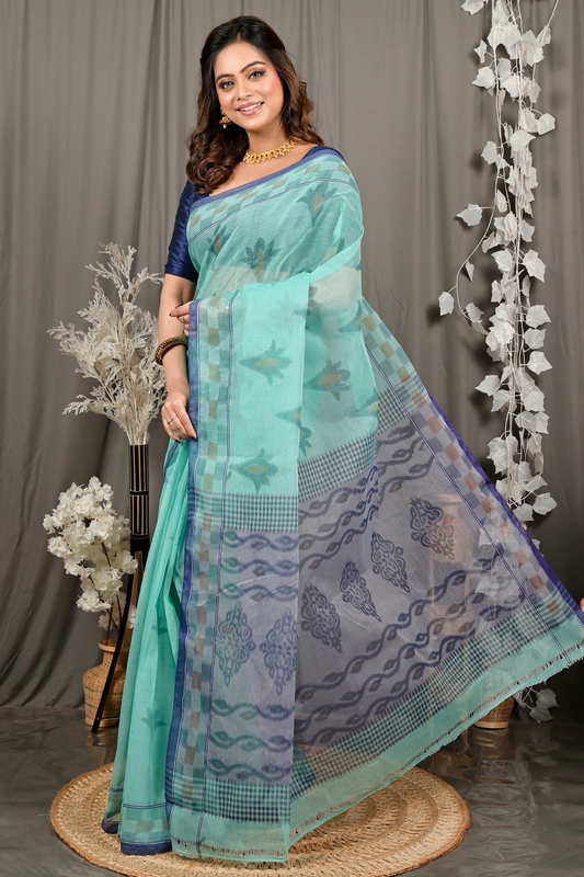 Green Pure Cotton Devai Tant Saree Print (2962)