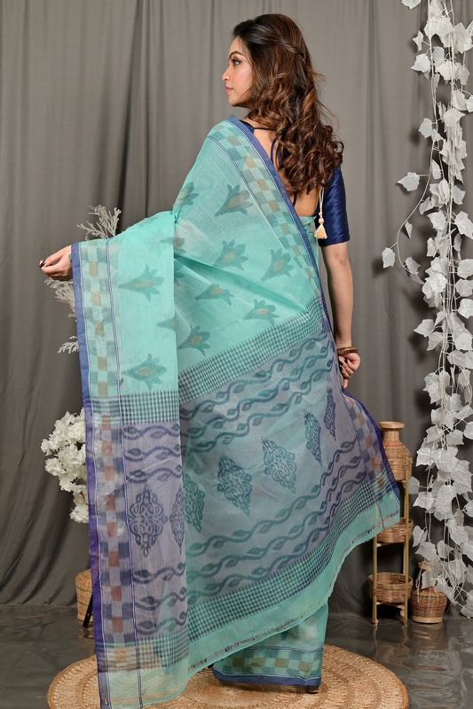 Green Pure Cotton Devai Tant Saree Print (2962)