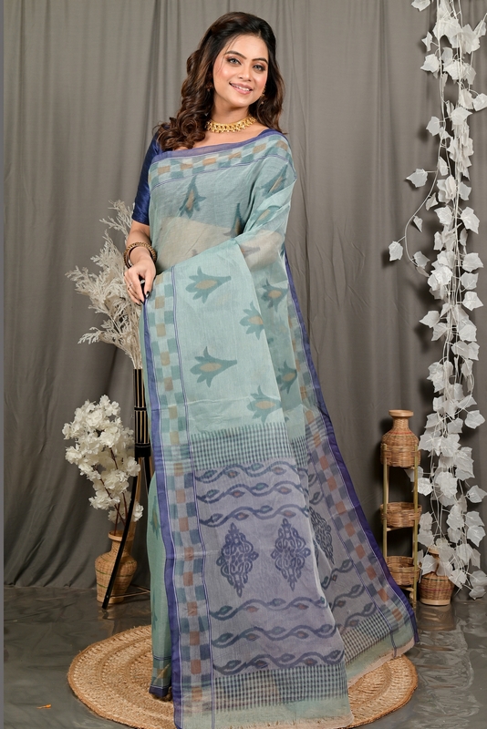 Light Green Pure Cotton Devai Tant Saree Print (2963)