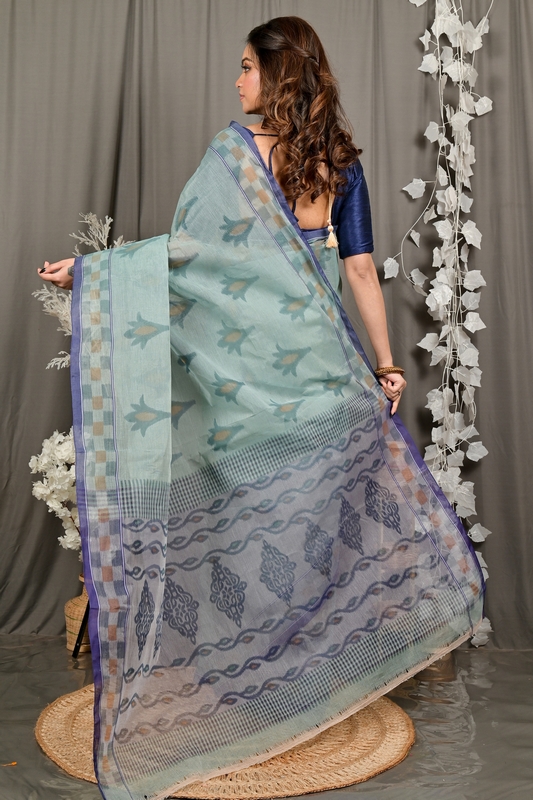 Light Green Pure Cotton Devai Tant Saree Print (2963)