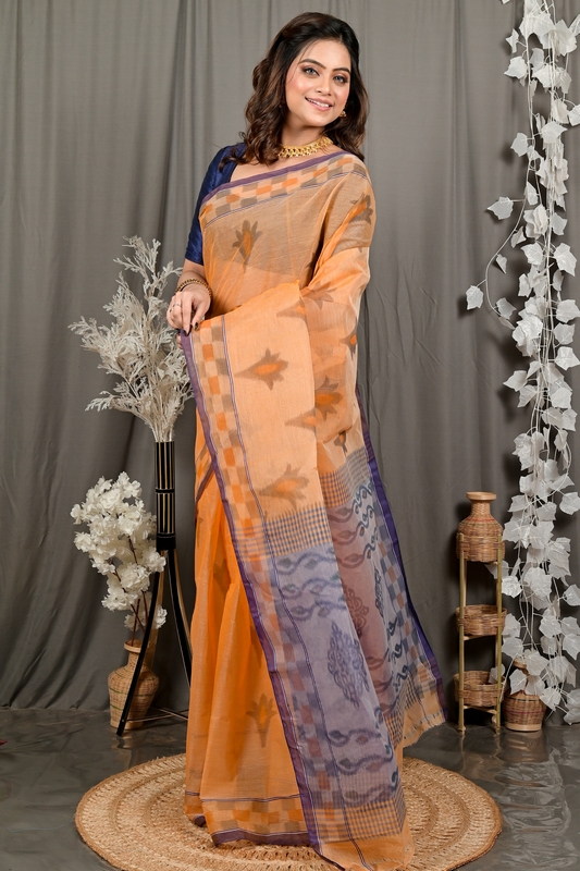 Light Orange Pure Cotton Devai Tant Saree Print (2964)