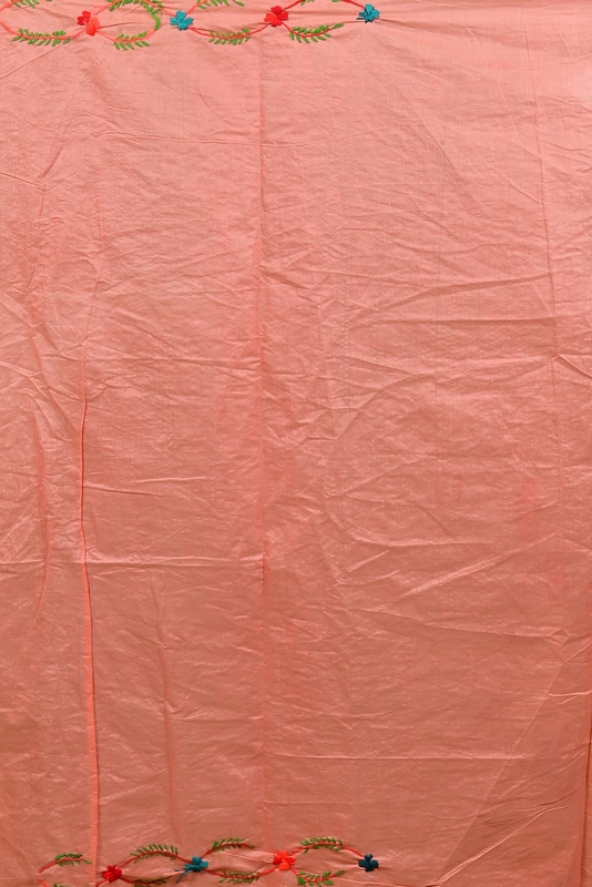 Peach Pure Cotton Devui Kantha Stitch Saree (2965)