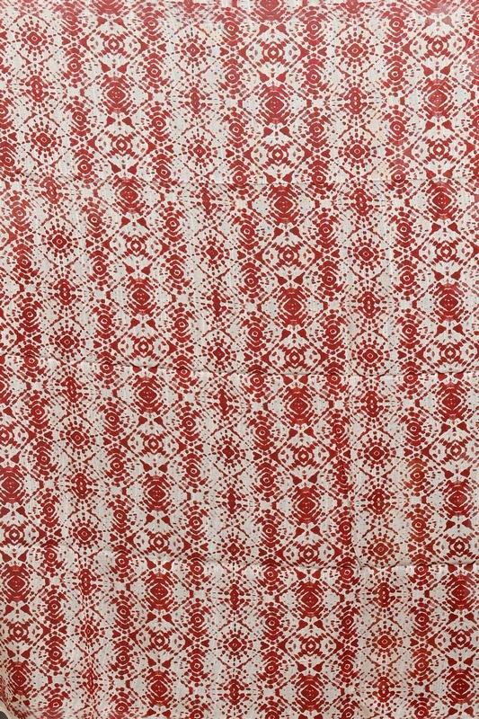 White Red Pure Cotton Dinesi Batik Print Saree (2997)