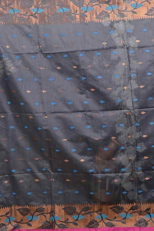 Grey Cotton Dipani Hand Loom Saree (3003)