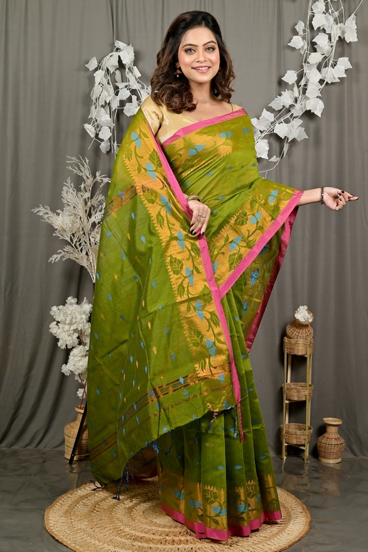 Green Cotton Dipani Hand Loom Saree (3005)
