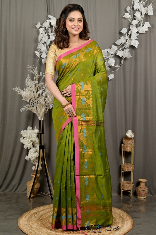 Green Cotton Dipani Hand Loom Saree (3005)