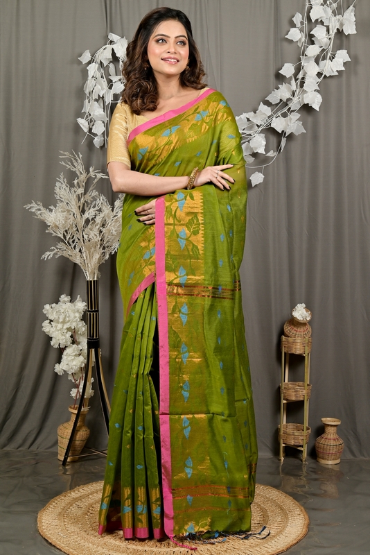 Green Cotton Dipani Hand Loom Saree (3005)