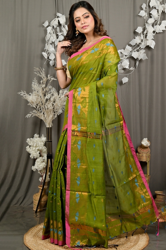 Green Cotton Dipani Hand Loom Saree (3005)