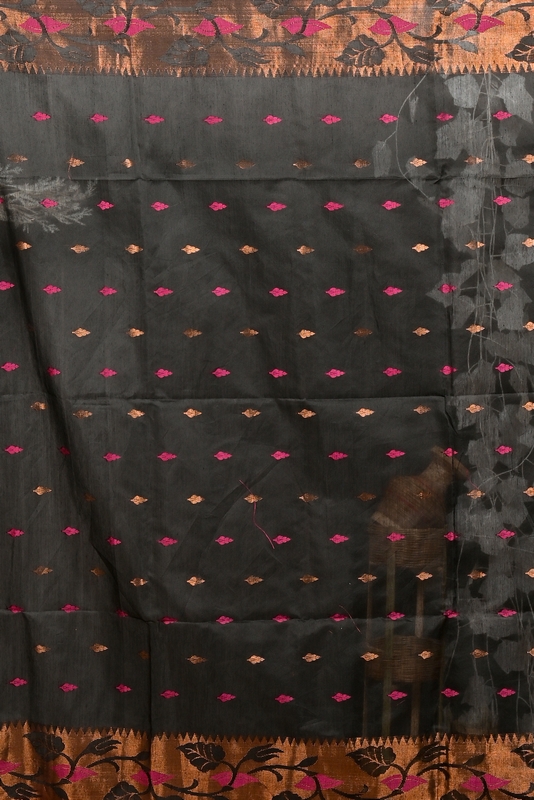 Black Cotton Dipani Hand Loom Saree (3006)