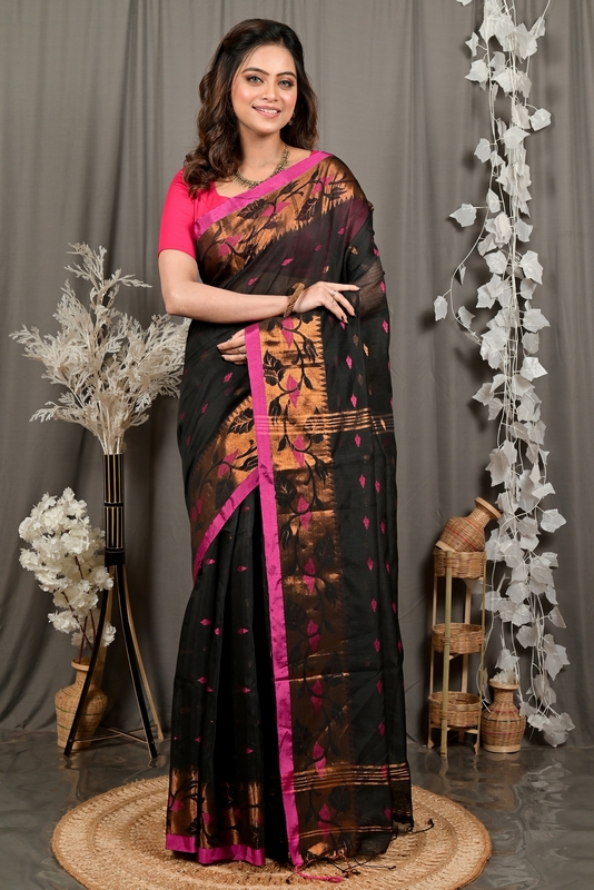 Black Cotton Dipani Hand Loom Saree (3006)