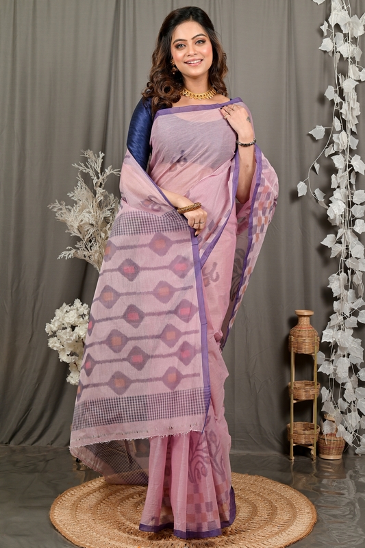 Peach Pure Cotton Dipui Tant Saree Print (3008)