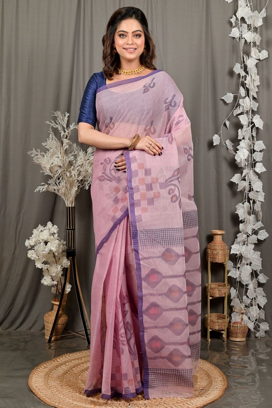 Peach Pure Cotton Dipui Tant Saree Print (3008)