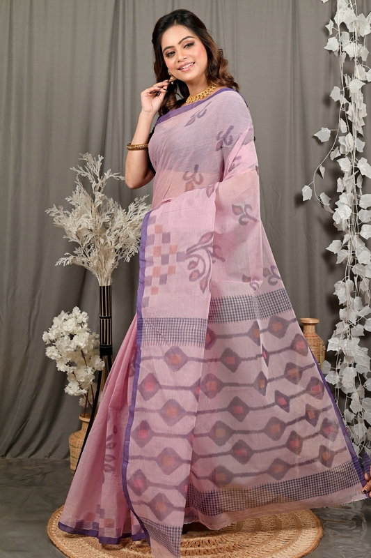 Peach Pure Cotton Dipui Tant Saree Print (3008)