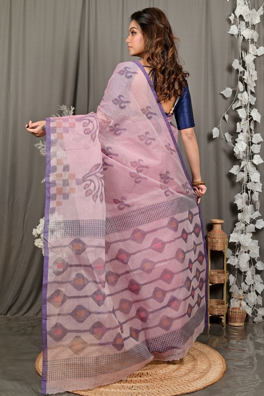 Peach Pure Cotton Dipui Tant Saree Print (3008)