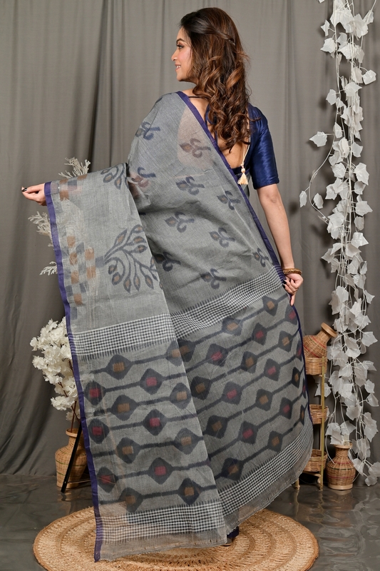 Grey Pure Cotton Dipui Tant Saree Print (3010)