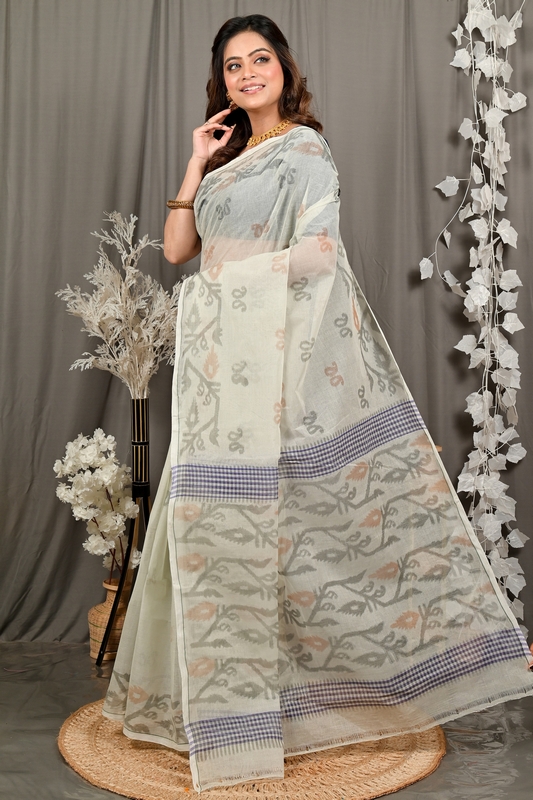 Off White Pure Cotton Divani Tant Saree Print (3014)