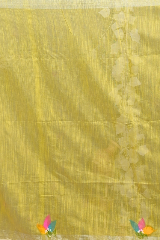 Yellow Blended Cotton Finesi Hand Painted Saree (3048)