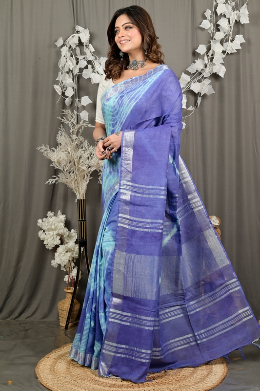 Blue Pure Cotton Finui Hand Loom Saree (3065)