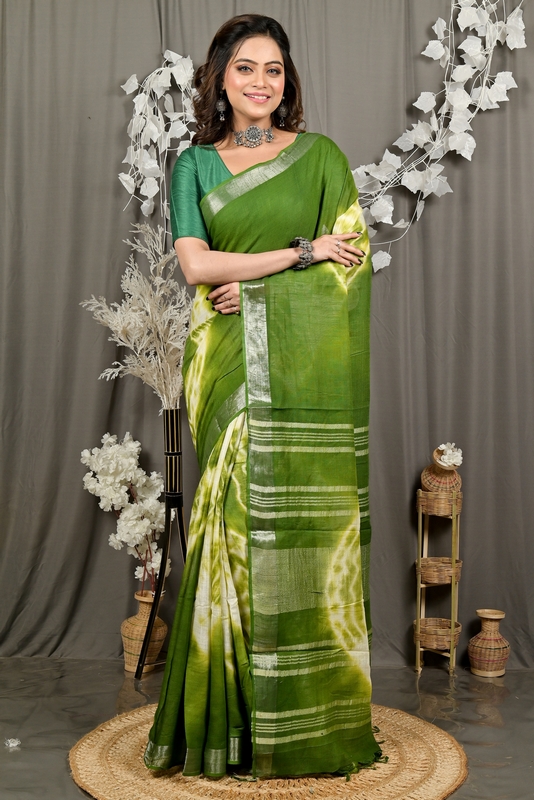 Green Pure Cotton Finui Hand Loom Saree (3067)
