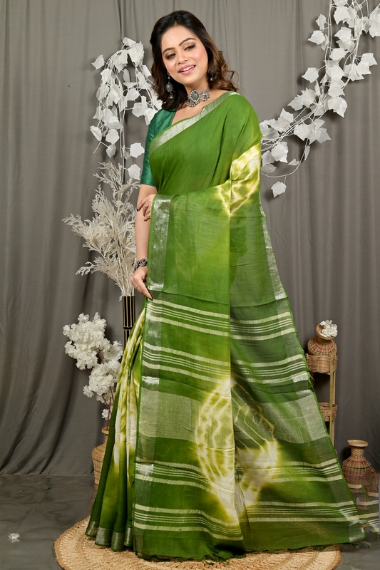 Green Pure Cotton Finui Hand Loom Saree (3067)
