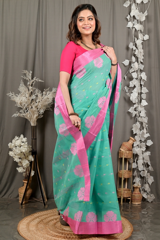 See Green Pure Cotton Fipani Tant Saree (3073)