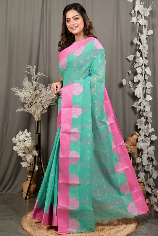 See Green Pure Cotton Fipani Tant Saree (3073)