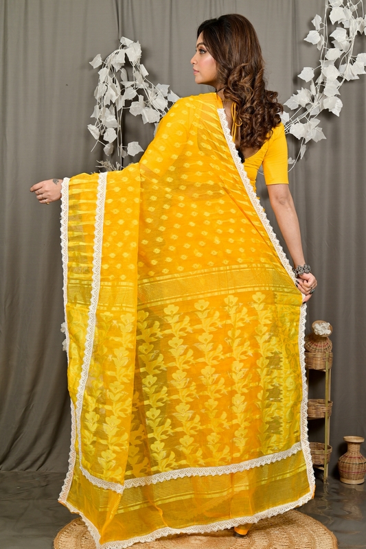 Yellow Blended Cotton Fipui Jamdani Saree (3077)