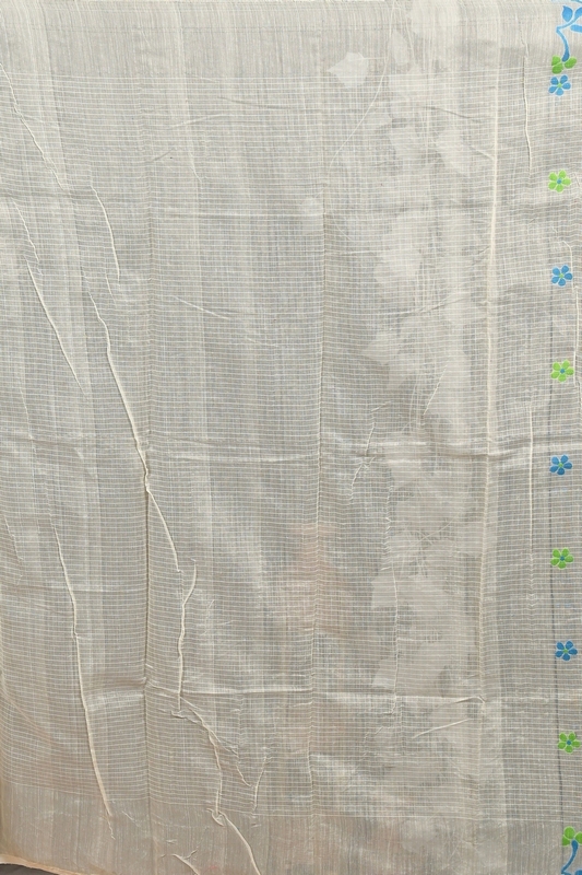 Off White Blue Cotton Fivani Jamdani Saree (3101)