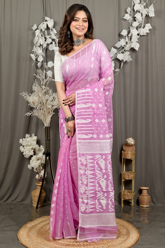 Violet Cotton Folai Jamdani Saree (3104)