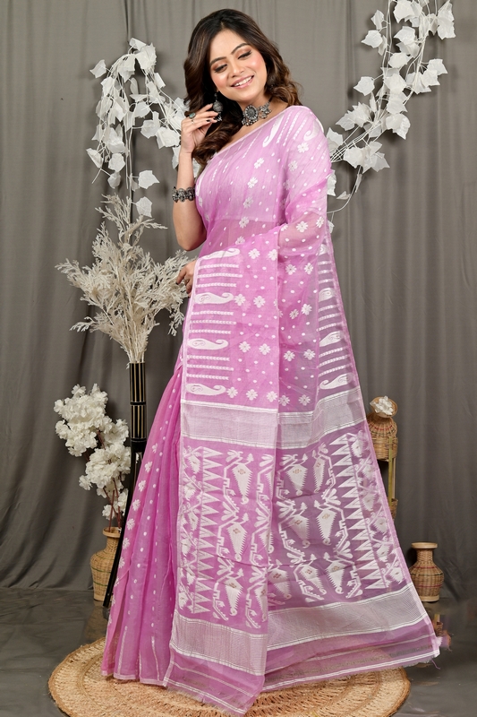 Violet Cotton Folai Jamdani Saree (3104)
