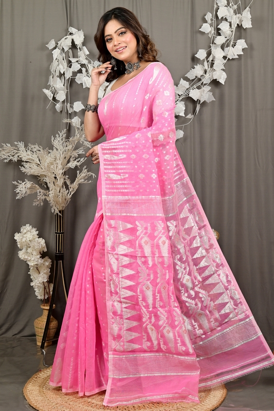 Baby Pink Cotton Folai Jamdani Saree (3108)