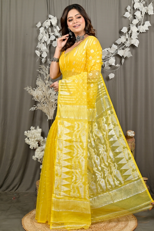 Yellow Cotton Folai Jamdani Saree (3109)
