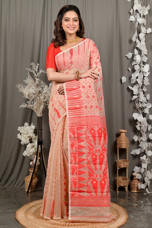 Cream Cotton Folai Jamdani Saree (3111)