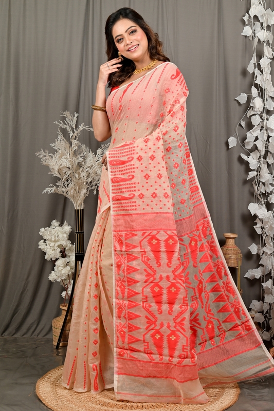 Cream Cotton Folai Jamdani Saree (3111)