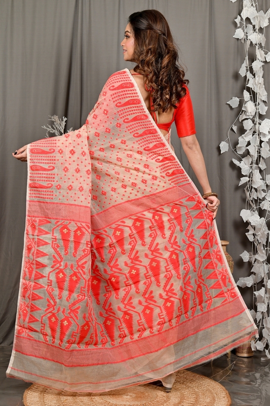 Cream Cotton Folai Jamdani Saree (3111)