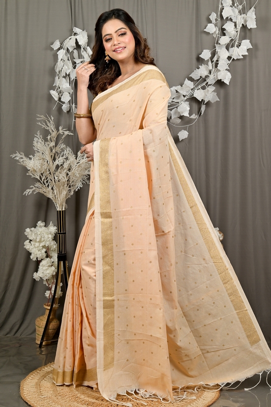Cream Pure Cotton Foyma Tant Saree Print (3124)